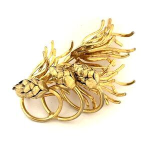 Vintage Gold Tone Pine Cone and Pine Bough Brooch  Open Work Textured Nature Pin